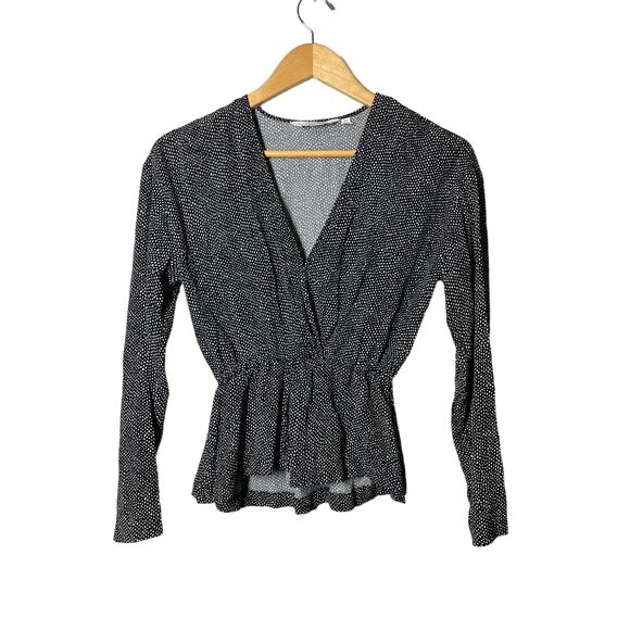 & Other Stories Los Angeles Atelier Polka Dot  V-neck Blouse  2 Black Peplum - Picture 1 of 7